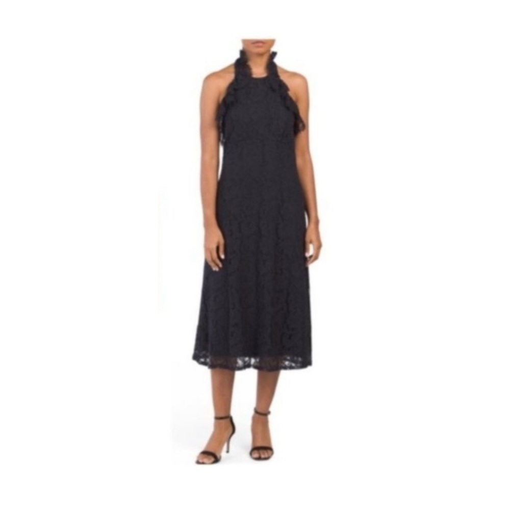Nanette Lepore Womens Blue Halter Neck Lace Midi Cocktail Party Dress Sz 4 New